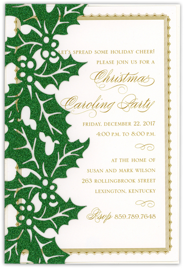 Holly Glittered Die-cut Pocket Invitations